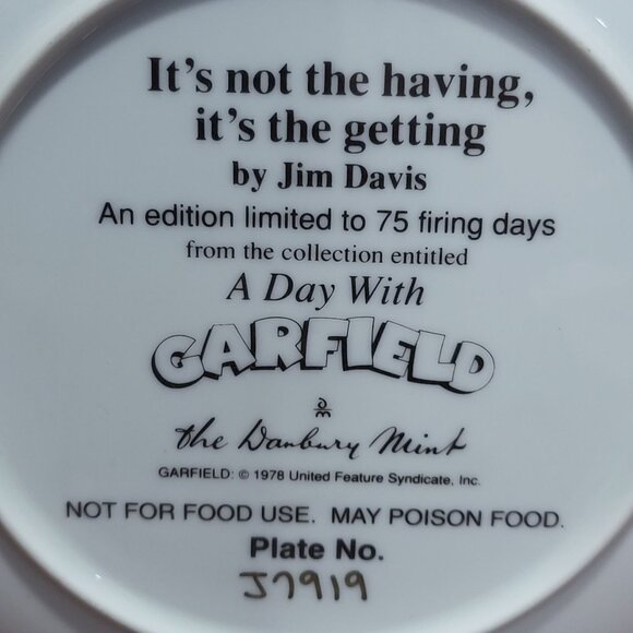 Danbury Mint Decorative Plate A Day With Garfield Its Not the Having Its The Get - Picture 5 of 12